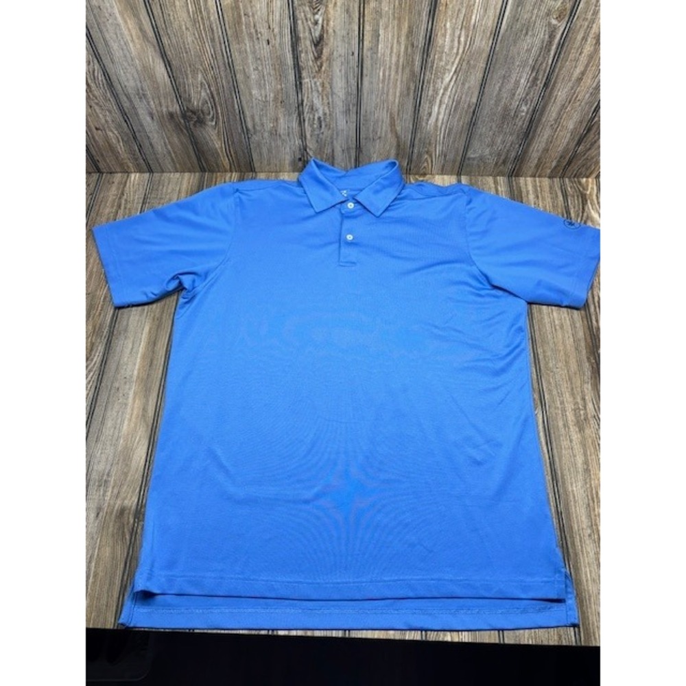 F&G Tech Mens Golf Polo Shirt Blue Short Sleeve Wicking Stretch Size L